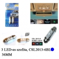 2 LED-es Szofita Izzó, 36mm, (Kék), 2db